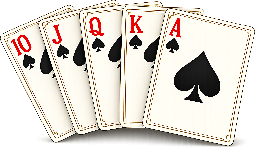 A royal flush in spades: 10, J, Q, K, A fanned out